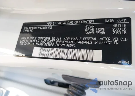 2012 Volvo S60 T5 z USA, uszkodzony, nr VIN YV1622FS1C2056475